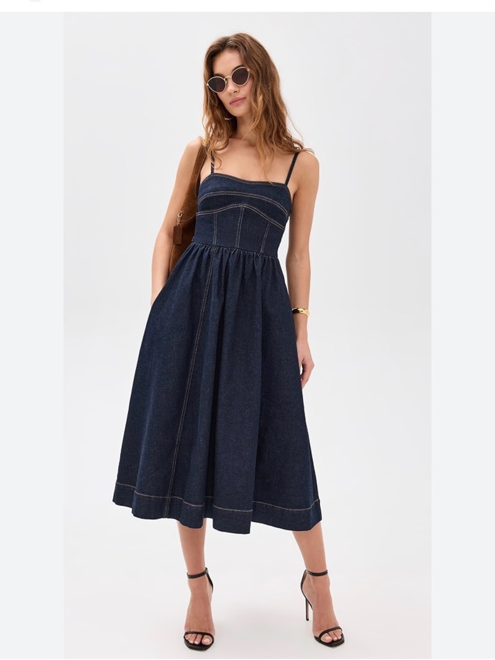 Susana Monaco Sleeveless Dark Denim Midi Dress with Spaghetti Straps